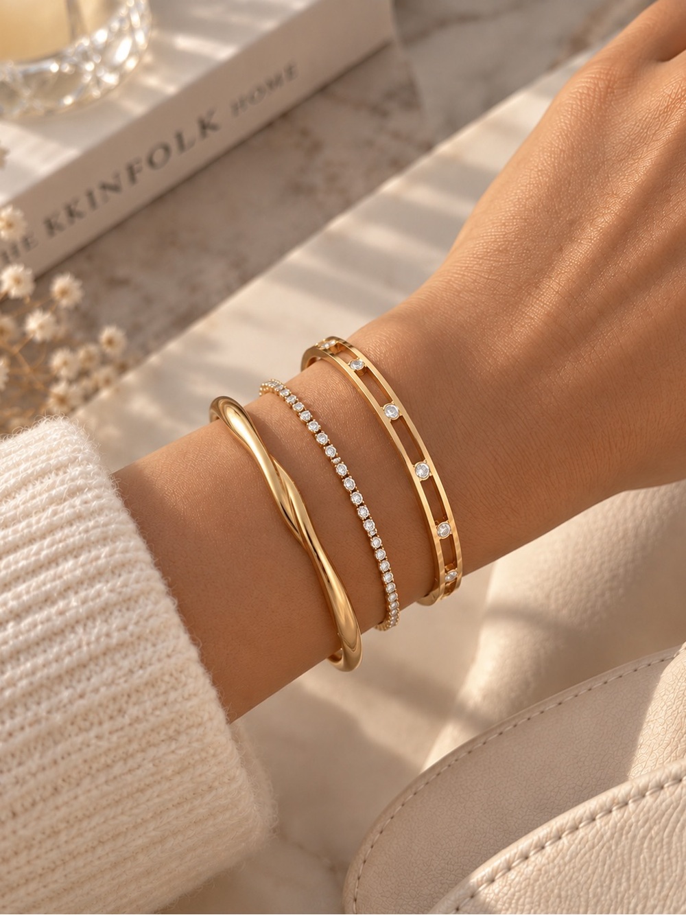 Gold Layered Crystal Bangle Bracelet